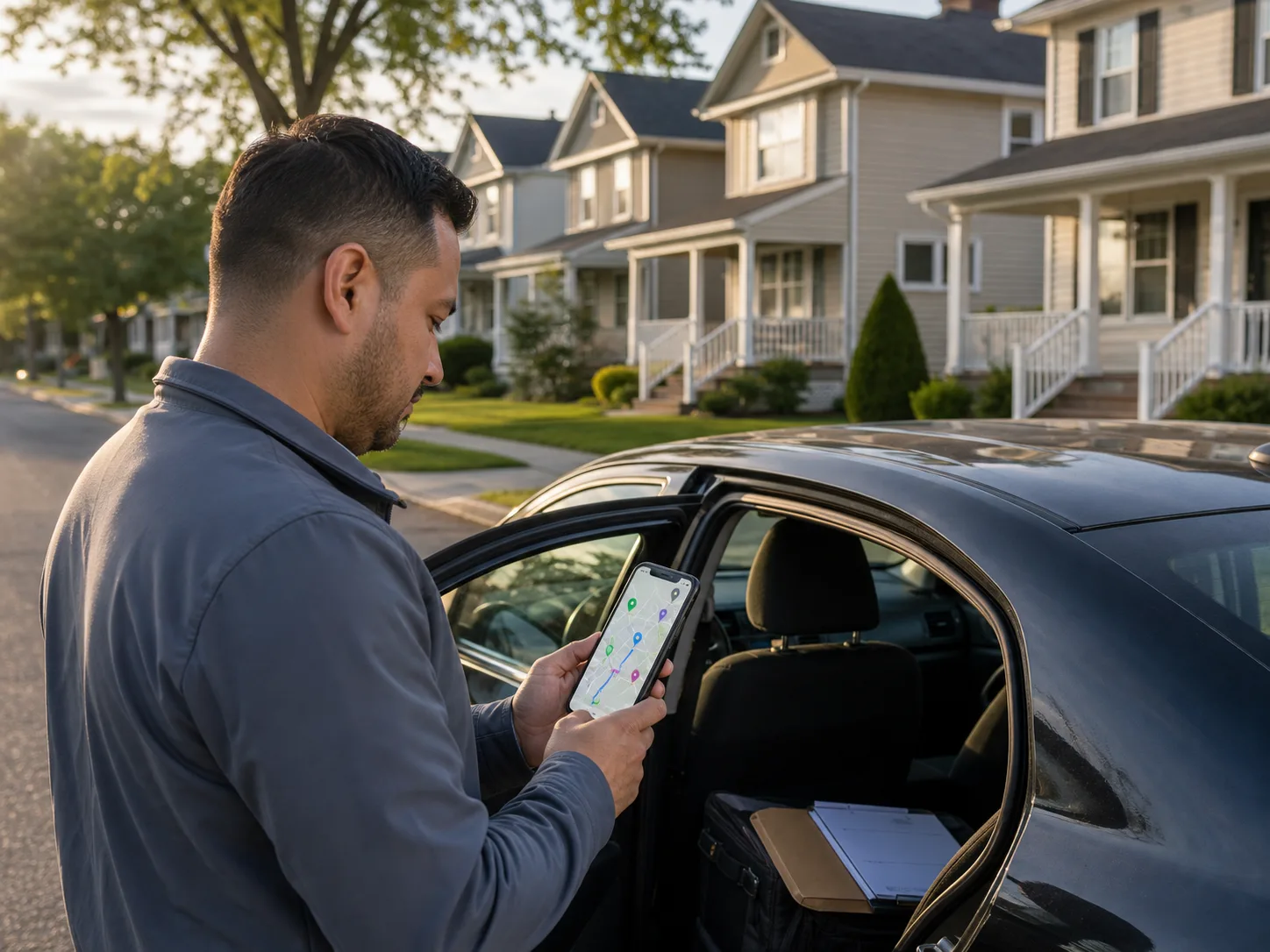 Field agent planning a route across nearby properties